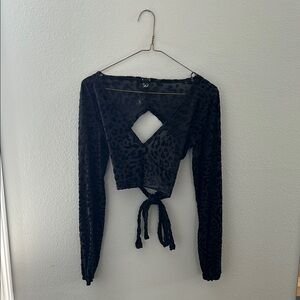 Windsor Black Long Sleeve Cut Out Tie Front Blouse